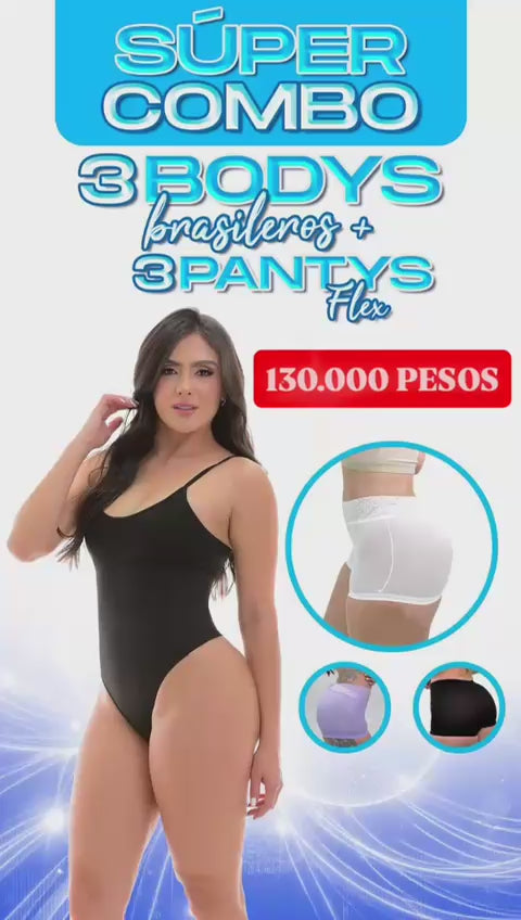 🔥 OFERTA LIMITADA🔥 Combo 3 Bodys Brasileros de Compresión + 3 Panty Flex Gratis